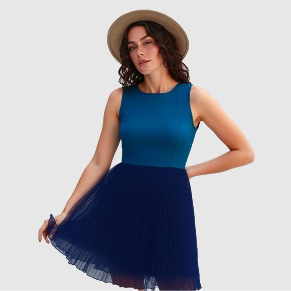 Ann Taylor Loft blue sleeveless pleated skirt A-line dress ❤️ - Picture 1 of 6